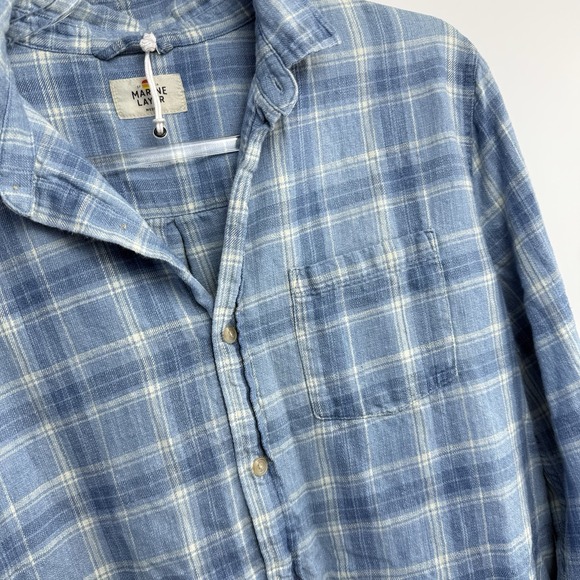 Marine Layer Blue Plaid Casual Button Down Shirt - Picture 3 of 10